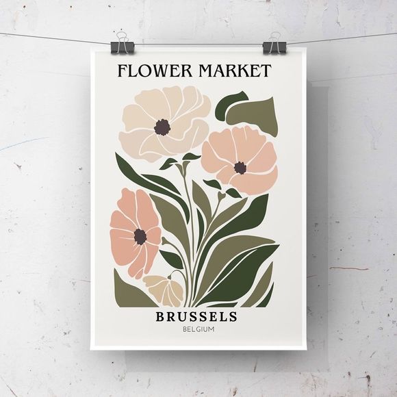 Flower Market Brussels,  Aesthetic Abstract Floral Boho Digital Wall Art Print - Picture 2 of 5